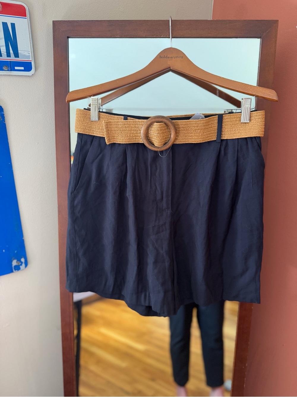 Zara Black Bermuda Shorts with Tan Woven Belt